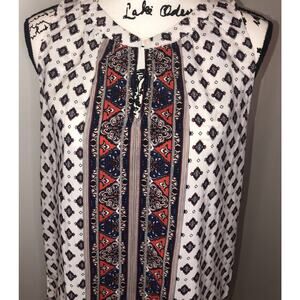 Jasmine & Juliana Sleeveless Top Navy/Red Floral EUC Size M